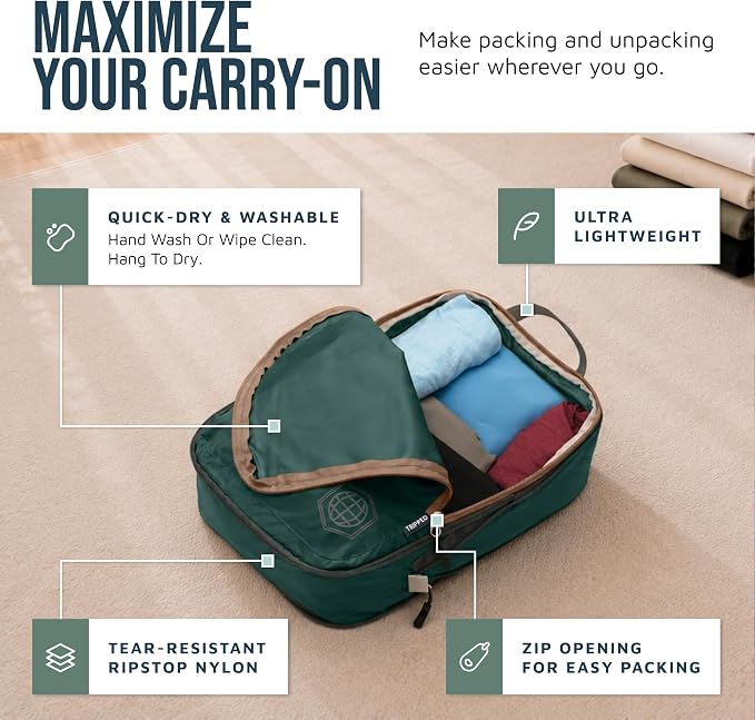 Compression Packing Cubes for Travel, 6-Piece Lightweight Packing Cubes Set for Carry-On Luggage & Backpacks – TRIPPED Travel Gear (Green and Brown) - Image 3