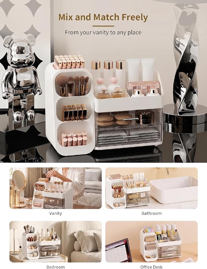 Booklov Large Makeup Organizer for Vanity and Bathroom Countertop, White | Clear Acrylic Cosmetic Display Case, Beauty Brush Holder for Dresser Counter, Storage Skincare Eyeshadow Lipstick Perfume - Image 8