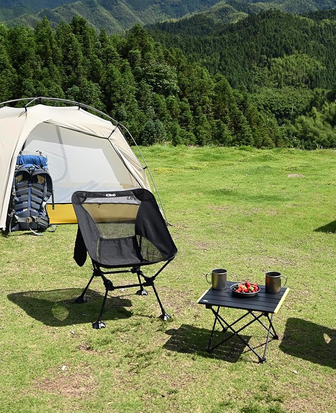 iClimb Ultralight Compact Camping Folding Beach Chair with Anti-Sinking Large Feet and Back Support Webbing (Yellow - Square Frame - 2PC) - Image 11