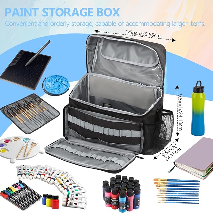 Acrylic Paint and Brush Set Organizer Bag - Carrying Case Compatible with Apple Barrel, Shuttle Art, Caliart Art Supplies - Includes Detachable Paint Brush Holder - for Home/Travel/Outdoor (Pro Black) - Image 5