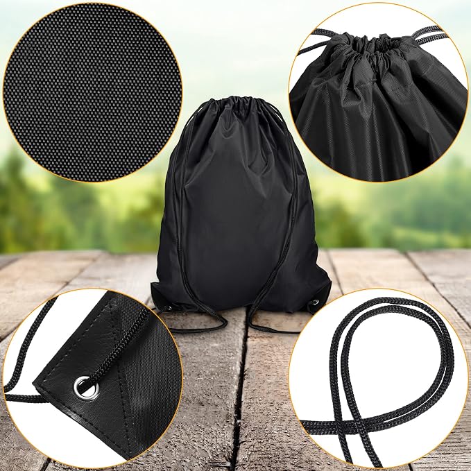 Shappy 60 Pieces Drawstring Backpack Bags Sports Drawstring Bags Bulk Nylon Cinch Bag for Gym Yoga Women Men Sports Outdoor(Black) - Image 4