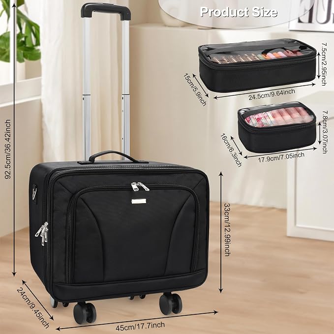 MONSTINA Rolling Makeup Train Case, Cosmetology Case on Wheels Makeup Artist Bag Professional Cosmetics Beauty Hairdresser Bag Hairstylist Cosmetic Bag with 4 Bags Extra Large Makeup Bag with Wheels - Image 4
