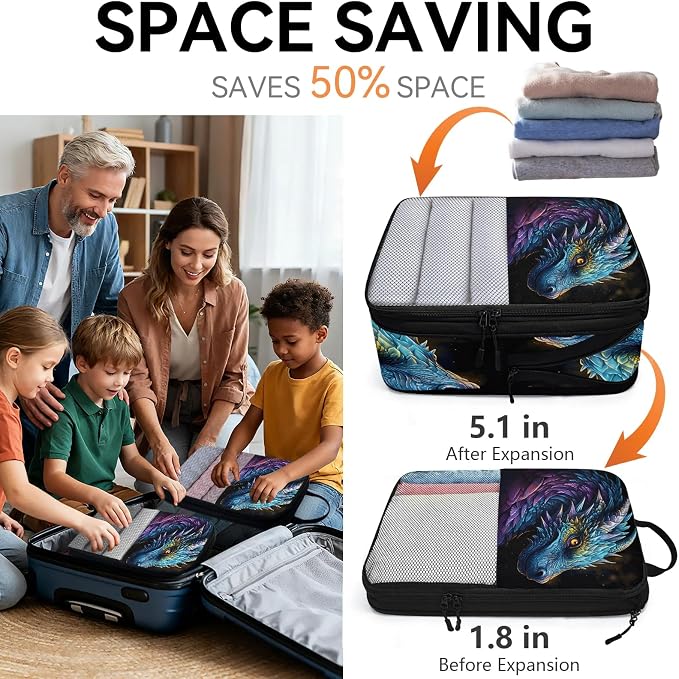 Cool Dragon Compressible Packing Cubes for Suitcase 6 Set Lightweight Expandable Compression Packing Travel Luggage Organizer - Image 6