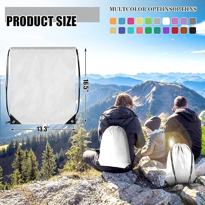 Grneric Drawstring Backpack Bulk 100Pcs Cinch Bag, Polyester Drawstring Bags for Gym Beach Sports Short Trip Party (White) - Image 4
