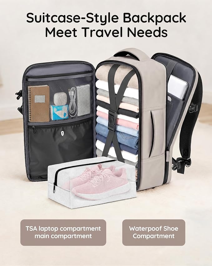 Taygeer Travel Backpack with Shoe Pouch, TSA Approved Personal Item Bag | Carry on Backpack with Water Bottle Pocket, Casual Daypack Fits 15.6'' Laptop, Travel Gifts for Gym Business Work, Brown - Image 4