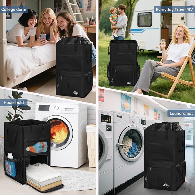 170L Laundry Backpack Bag with 3 Sizes Mesh Wash Bags Empty, Extra Large 2 in 1 Laundry Hamper Basket with Shoulder Straps, Freestanding Laundry Bag for College Dorm, Laundromat, Apartment (Black) - Image 9
