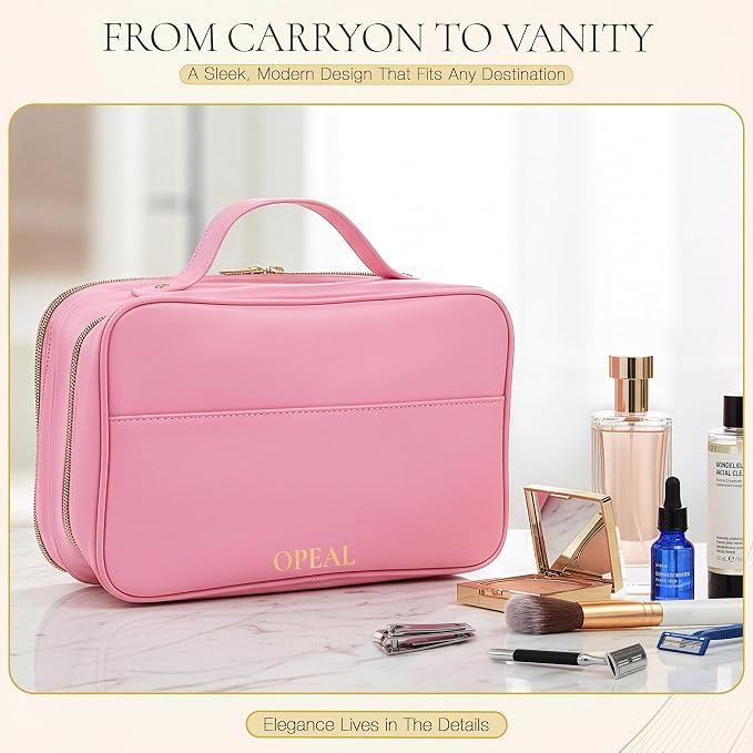 2-in-1 Travel Makeup and TSA Toiletry Organizer for Women – Flexible Compartments, Clear TSA Window, Wipe Clean Vegan Leather, Gift Box Included – Carry-On Approved, Cream - Image 6