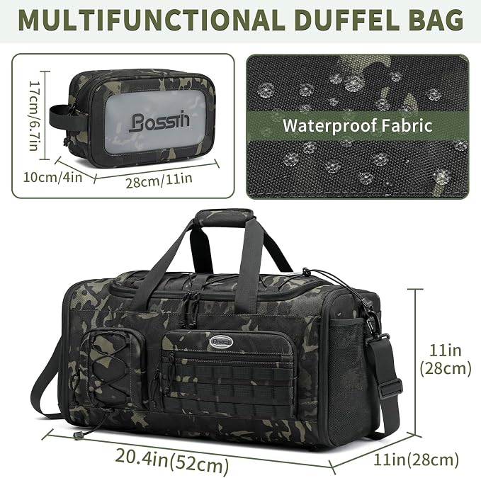 Bosstin Gym Bag for Men & Women,45L Travel Duffle Sports Duffel Bag Gym Weekender Overnight Backpack with Shoe Compartment (GREEN CAMOUFLAGE) - Image 2