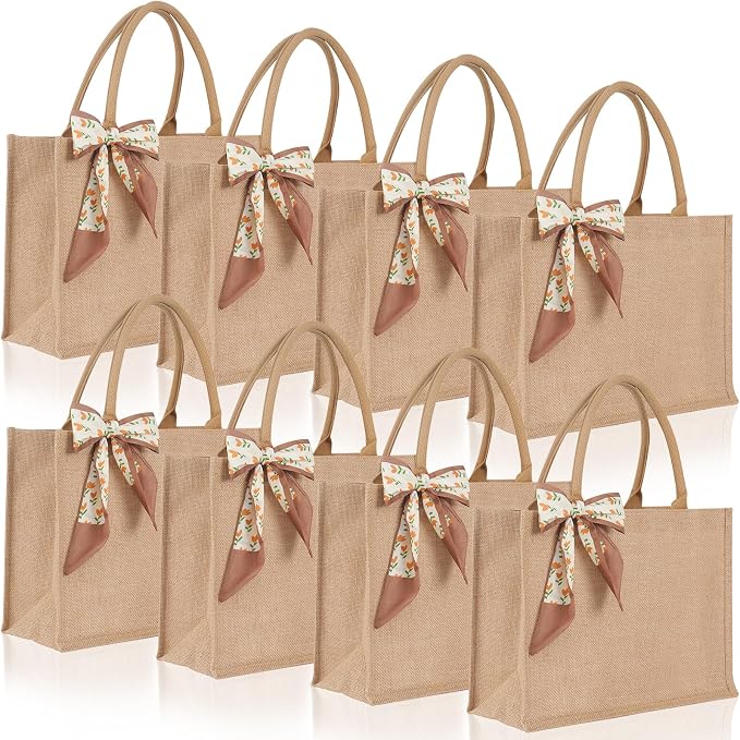 Waterproof Large Jute Tote Bag Set W/Ribbon 15.35x6x12 Inch Women Bridesmaid Gift for Beach Wedding Shopping Travel by Unknown