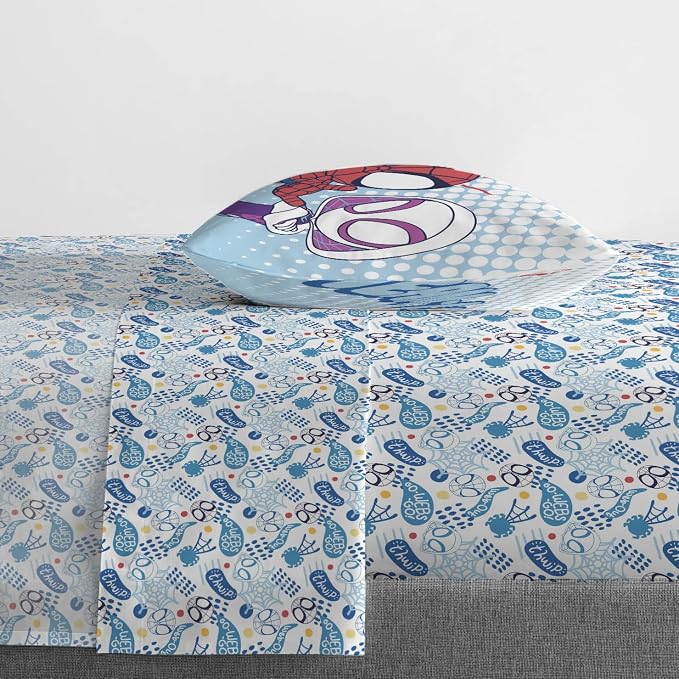 Jay Franco Kids Sheet Set with Fitted, Flat Sheets & Pillow Cover - Ultra-Soft Bedding with Pillowcase for Room Decor, Multi - Spidey & Friends, 3 Piece Toddler - Image 6