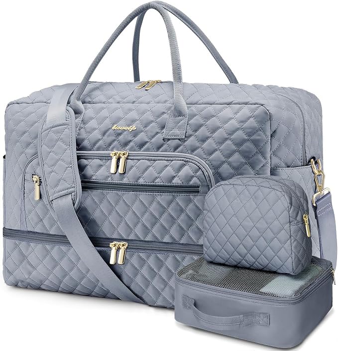 Large Women Travel Duffle Bag, Weekender Bags for Women with Shoe Compartment, Carry on Overnight Bag with Toiletry Bag, Gym Duffel Bag with Wet Pocket, Hospital Bags for Labor and Delivery 3 PCS Set by LUOCIP