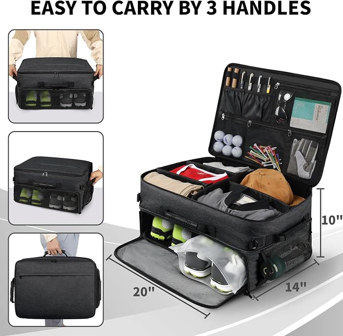 Extra Large Golf Trunk Organizer, Golf Gifts for Men Golfers, 20"x 14"x 10" 2 Layer Golf Trunk Organizer for Car, Water-resistant with Ventilated Compartment for 2 Pair Shoes and More Golf Accessories - Image 2