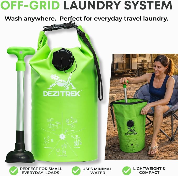 All in One Hand Wash Bag and Plunger Set - Off Grid Washing Machine Non Electric for Camping Travel | Eco Friendly Portable Manual Clothes Washer Laundry Bag for RV's (Medium) | Wash everyday travel laundry without electricity. Lightweight manual washe... - Image 2