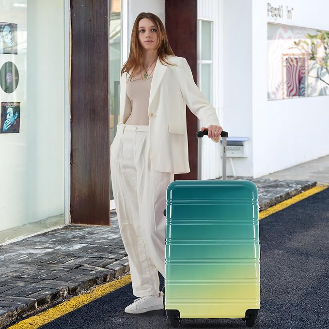 Merax Luggage Sets 3 Piece, Hardside Suitcase with Spinner Wheels,20+24+28 | Lightweight Gradient Color Suitcase with Carry on Luggage, Expandable Convenient Travel,Green and Yellow - Image 2