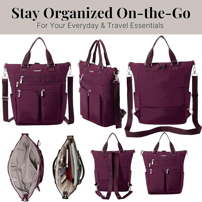 Baggallini All Set 3 in 1 Tote Backpack - 15"x10.5" Lightweight Travel Bag w/RFID Phone Wristlet - Image 6