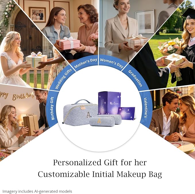 Personalized Gift Travel Makeup Bag: Initial Makeup Organizer Bag for Women | 3-in-1 Custom Make up Bag Set - Vegan Leather Travel Cosmetic Bag - Luxury Gift for Women – Birthday, Anniversary, Graduation - Image 7