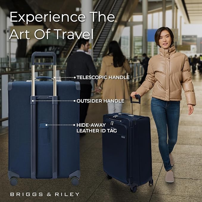 Briggs & Riley 29" Large Expandable Spinner - Checked Luggage for Travel, Suitcases with Wheels, Softside Rolling Bag for Men & Women, Self-Repairing Zipper - Baseline Collection, Navy - Image 5