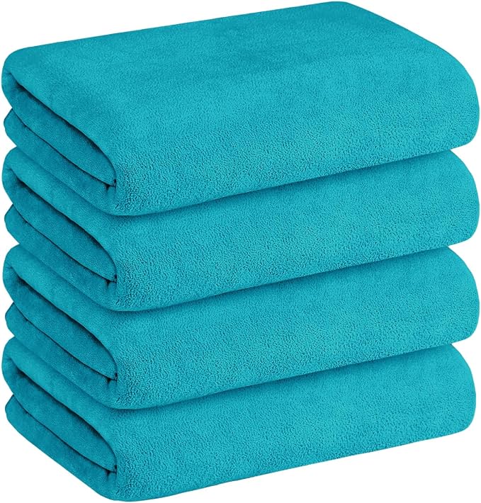JML Bath Towel, Microfiber Bath Towels Set, 4 Pack (30" x 60") - Large Size, Extra Absorbent, Quick Drying, Multipurpose Use as Hair Wrap for Women, Bath, Fitness, Sports, Yoga, Teal by JML