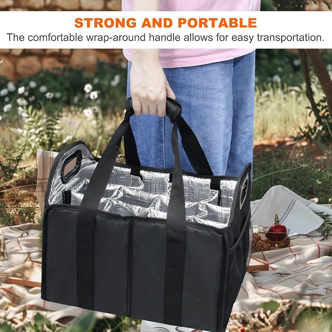 12 Bottle Wine Carrier Collapsible Bottle Caddy with Handles Storage Box for Travel Picnics Weddings Shopping Wine Tasting (Black) - Image 8