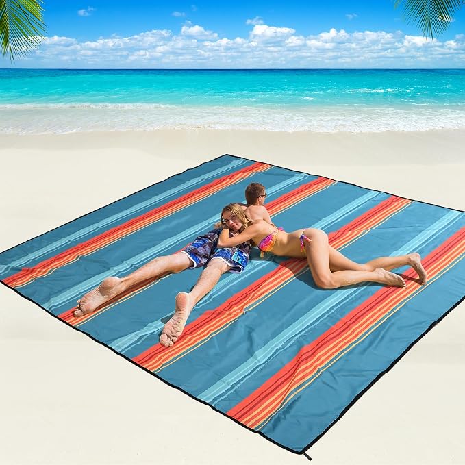 WIWIGO Beach Blanket Waterproof Sandproof Beach Mat 79" X 83"/10'x9'for 2-8 Adults Quick Drying Outdoor Picnic Mat Beach Accessories for Travel, Camping, Hiking by WIWIGO