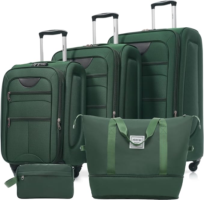 Merax Softside Luggage Set, Travel Suitcase Expandable Lightweight 3 Piece | Luggage Sets with Duffel Bag 22" 26" 30" Suitcase with TSA Lock Spinner Wheels,Dark Green by Merax