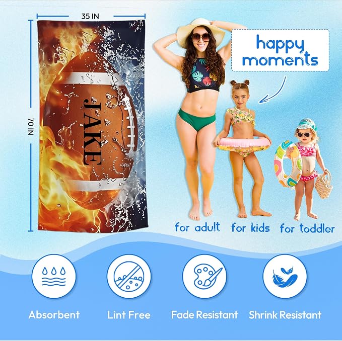 Personalized Beach Towel With Name, Custom Beach Towel with Text, Customized American Football Microfiber Pool Towel, Quick Dry & Absorbent Swim Towel for Adult,Anniversary, Birthday, Summer Holiday - Image 3