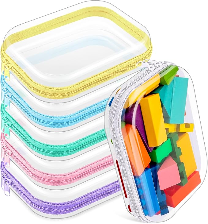 Sanwuta 6 Pcs Clear Hard Zipper Case Plastic Zipper Pouches Transparent Makeup Bag Pencil Case Pouches Toiletry Diaper Bag for Travel Toy Storage Organizer Bins(Assorted Color,7.87 x 5.9 x 2 Inch) by Sanwuta