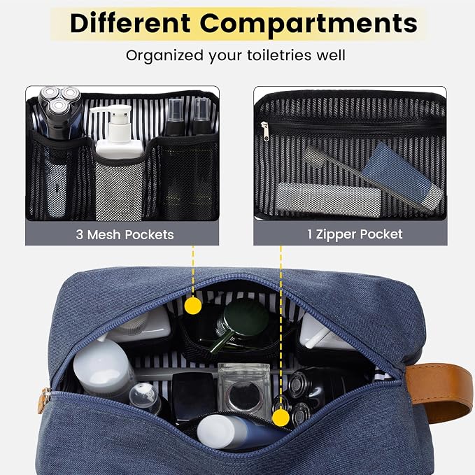 Vorspack Toiletry Bag for Men - Water Resistant Travel Bag for Toiletries, Lightweight Hygiene Bag for Bathroom, Travel Essentials, Gifts - Blue (Pack of 2) - Image 3