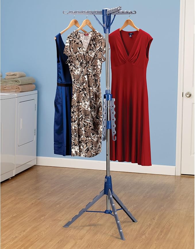 Household Essentials 5012-1 Portable 2-Tier Clothes Drying Rack Tri-pod | Dry Wet Laundry or Hang Clothes | Silver and Blue - Image 2