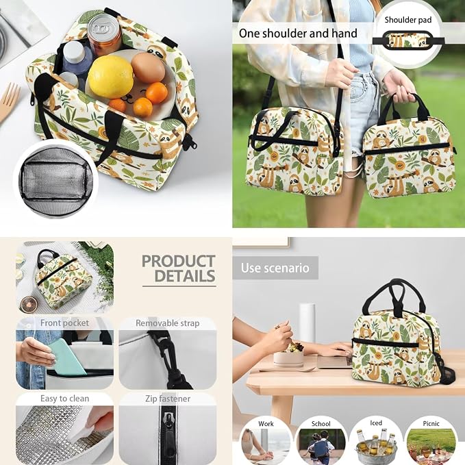 Sloth Backpack for Kids, Girl Cute Backpack School Bookbags with Insulated Lunch Box Pencil Case 3 in 1, Lightweight Backpack for Travel - Image 3
