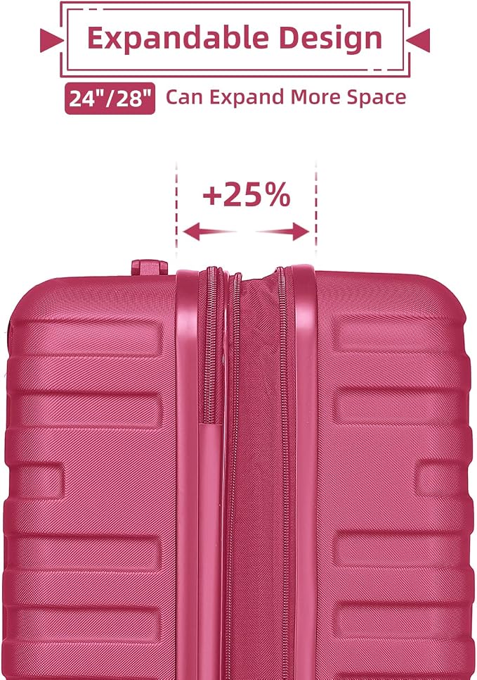 Rose Red 6 Piece Luggage Set Hard Shell - Expandable Suitcases with Spinner Wheels and Duffel Bags for Family Travel, Durable Carry On Luggage Sets with Lock for Women and Girls - Image 6
