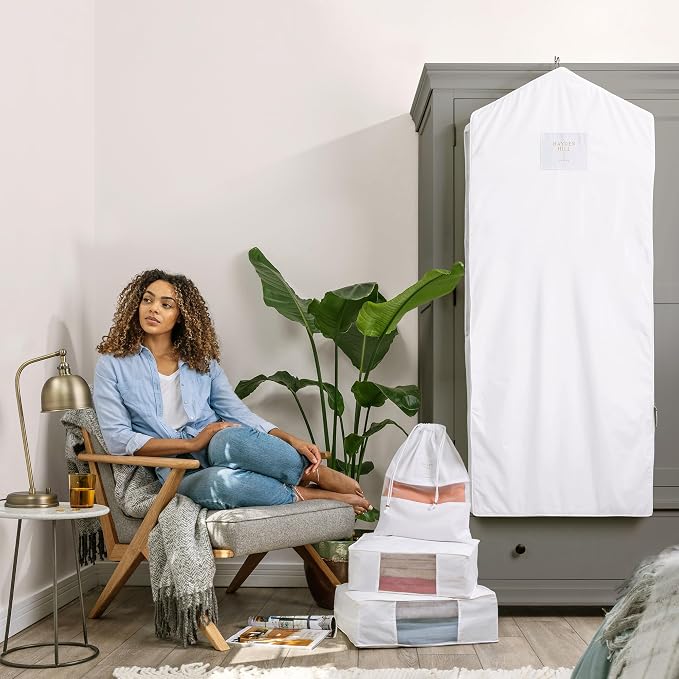Hayden Hill Luxury Organic Cotton Garment Bag for Hanging Clothes Long 58" | Full Length Breathable Dress Bag, Moth Proof Hanging Storage Bag, For Closet Storage, Certified Carbon Neutral, White - Image 9
