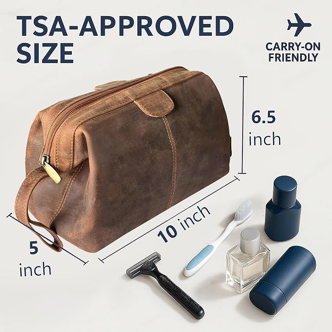 RUSTIC TOWN Full Grain Leather Toiletry Bag for Men – Wide Opening Dopp Kit with Metal Frame, Water-Resistant Travel Organizer for Shaving, Grooming & Accessories - Image 2