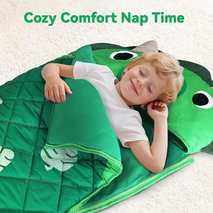 iPlay, iLearn Kid Sleeping Bag, Dinosaur Slumber Sack, Toddler Boy Nap Mat | 2 in 1 Green Dinos Cushion Pillow Blanket, Happy Travel Sleepover Daycare Preschool Birthday Gift for 3 4 5 6 Years Old Child - Image 2