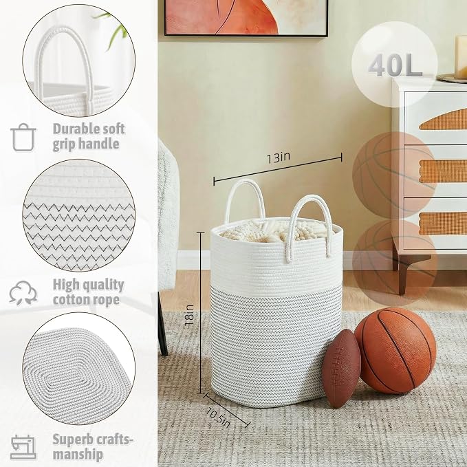 Artfeel Laundry Basket,Woven Cotton Rope Laundry Hamper,40L Versatile Storage for Dirty Clothes,Baby Toys,and Blankets in Bathroom, Nursery,and Living Room - Image 2