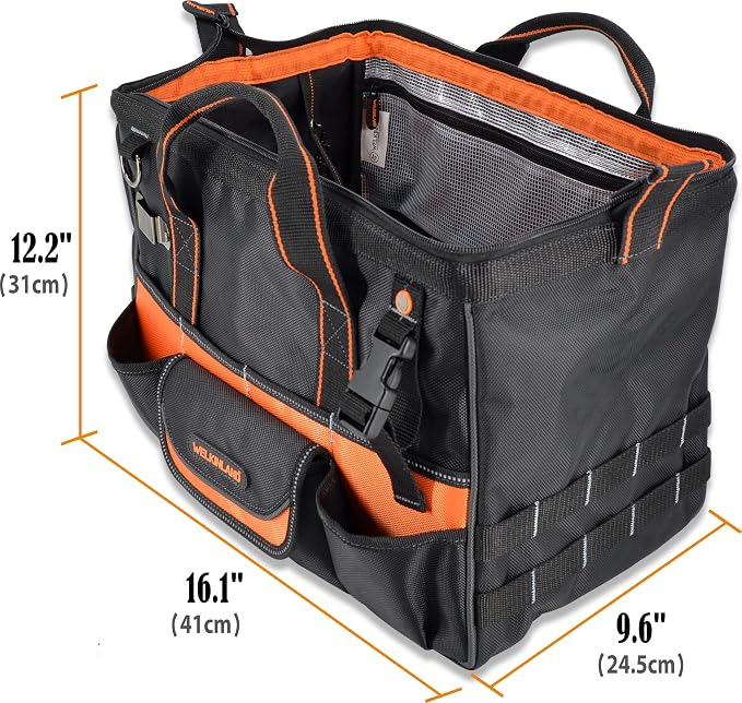 WELKINLAND 16" Tool Bags, 34-Pocket Electrician Tool Bag For Men | Open-Top Technician Tool Bag, Handy Power Tool Bag, Tool Bags for Men Heavy Duty, Electrician Tool Organizer, HVAC Tools Bag - Image 8