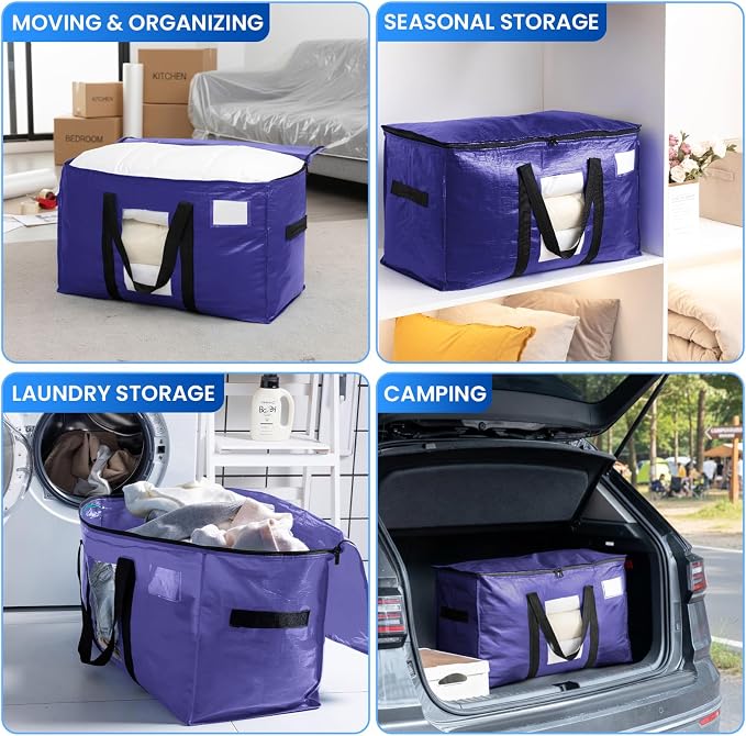TAILI 12 Pack Dark Blue Extra Large Moving Bags, Heavy Duty Totes with Visible Window, Wrap Around Handles, Great for Space-Saving - Image 8
