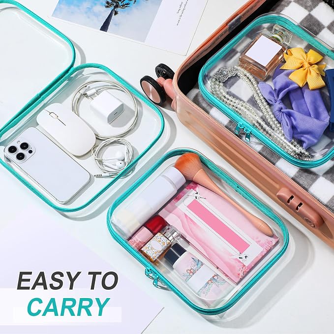 Sanwuta 6 Pcs Clear Hard Zipper Case Plastic Zipper Pouches Transparent Makeup Bag Pencil Case Pouches Toiletry Diaper Bag for Travel Toy Storage Organizer Bins(Teal,7.87 x 5.9 x 2 Inch) - Image 5