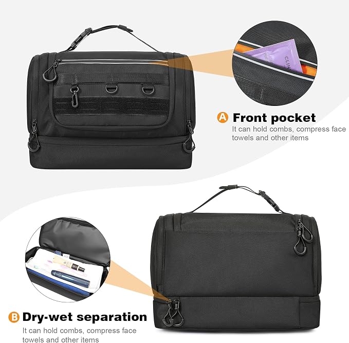 TANGCORLE Toiletry Bag for Men, Handing Travel Toiletry Organizer Protable Water Ressistant Bathroom Shaving Bags for Toiletry Accessories, Travel Essentials (black with orange) - Image 7
