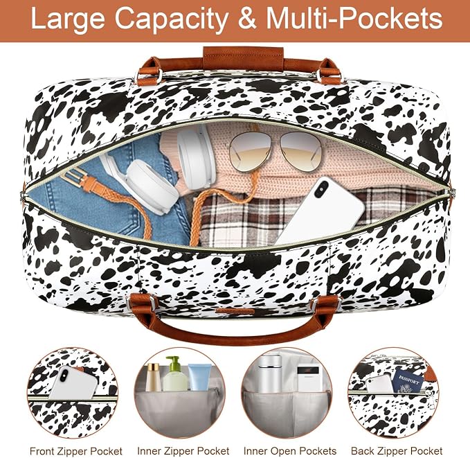 ITIEZY Weekender Overnight Bag for Women - Large Travel Duffel Bag with Shoe Compartment, Gym Duffel Bag Hospital Bag Carry On Tote Bags for Airplanes with Crossbody Bag Toiletry Bag 3Pcs Set - Image 4