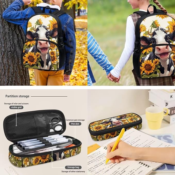 POLERO Sunflower Cow Bookbag School Bag Set for Elementary Back to School Girls Lightweight Backpack with Lunch Box - Image 4