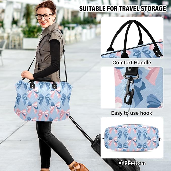 Weekender Bags Travel Duffel Gym Bag Carry on Overnight Tote Bag with Toiletry Bag for Airplane Travel Trip Gym Yoga (Ribbon Bow Sea) - Image 6
