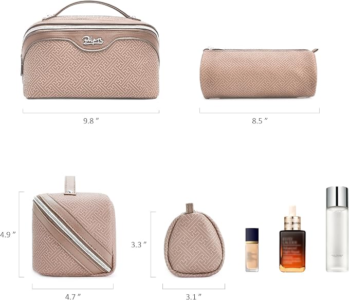 BOYATU Travel Makeup Bags for Women: Vintage Roman Column Texture | Each Journey, Quiet Luxury Serenity - 3 Pcs Set Large Capacity Cosmetic Bag Organizer Toiletry Purse(Beige) - Image 6