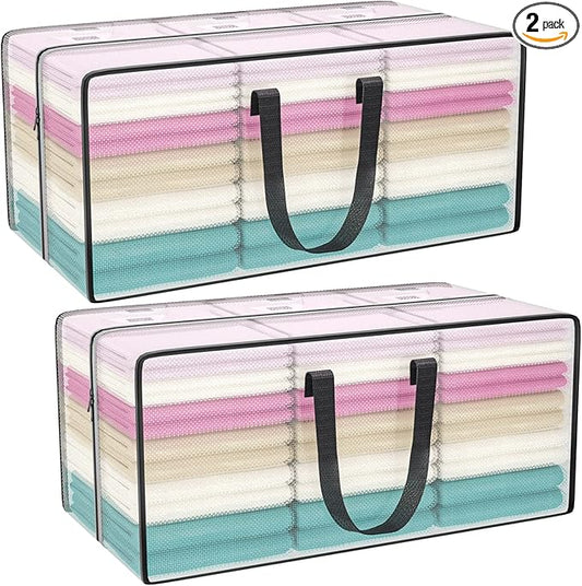 Clear Storage Bags with Zipper, Large Moving Bags Heavy Duty Extra Large, Plastic Storage Totes for Clothes, College dorm Packing Bag with Strong Handles | 2 Pack Clothes Storage Bags Totes Space Saving Moving Boxes Bins Packing Bags for College Dorm C... by ACNUSIK