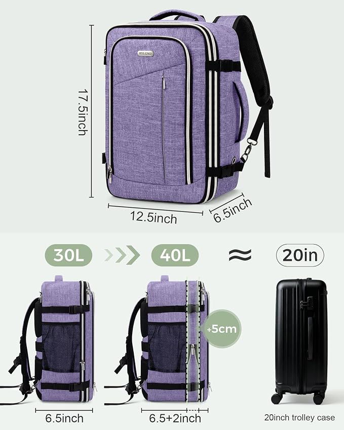Travel Carry On 17.5" Laptop Expandable Backpack for Men Women, Personal Item Bag Waterproof Airline Approved with USB Charging Hole 3 Packing Cubes, Large Weekender Daypack Business Luggage Suitcase - Image 4