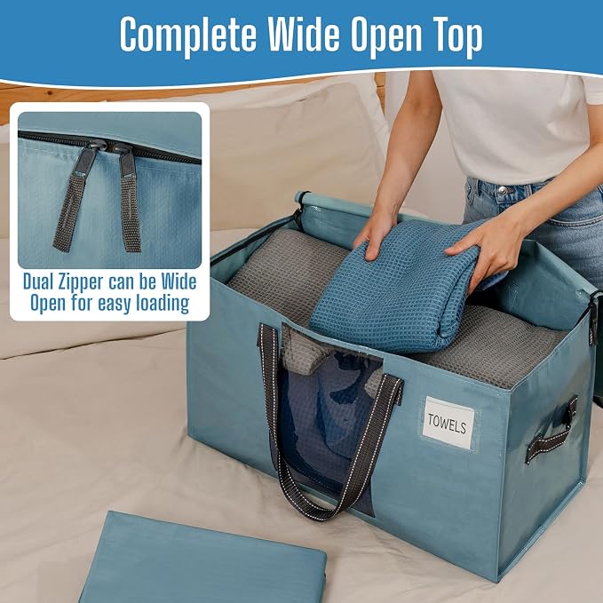 VENO 10 Pack Heavy Duty Moving Bags, Clothes and Comforter Storage Bags with Clear Window, College Dorm Essentials Packing Supplies, Foldable Boxes Alternative (Shiny Light Blue, 10 Pack) - Image 2