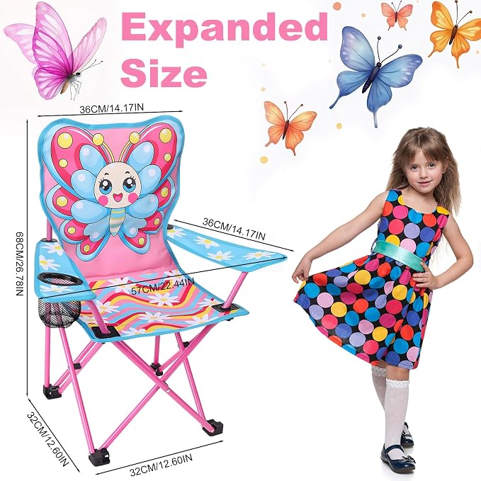 KABOER Kids Outdoor Folding Camping Chair with Cup Holder Carrying Bag | Portable Camping Chair for Beach Picnic Camping Travel Lawn Ages 3-10 - Image 2
