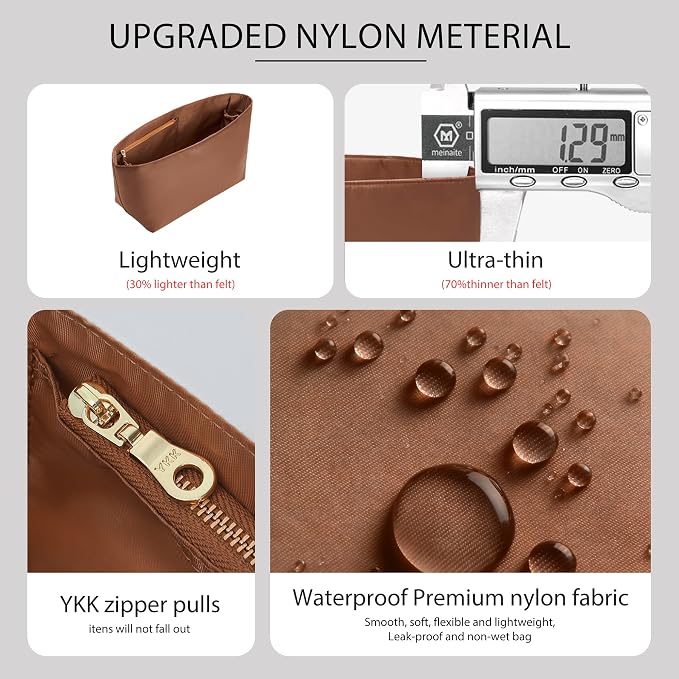 Purse Organizer Insert for LV Neverfull MM, Nylon Bag Organizer with 13" Laptop Sleeve, Deep Elastic Bottle Holders, YKK Zipper Pocket, 6 Compartments,Lightweight Luxury Tote Insert - Image 7