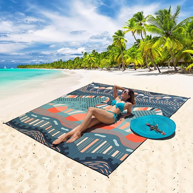 WIWIGO Beach Blanket Waterproof Sandproof Beach Mat 79" X 83"/10'x9'for 2-8 Adults Quick Drying Outdoor Picnic Mat Beach Accessories for Travel, Camping, Hiking - Image 5