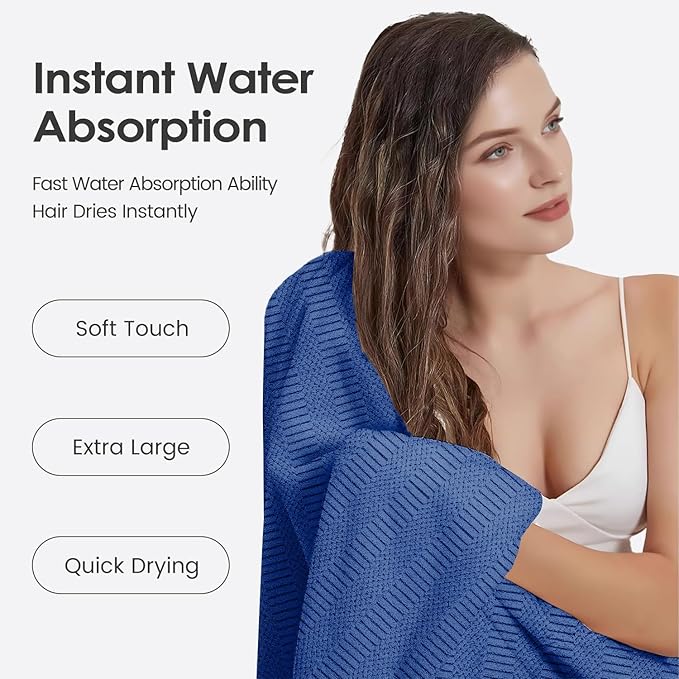 JML Microfiber Bath Towels, Large Bathroom Towel 2 Pack (30" x 60"), Oversized, Soft, Super Absorbent and Fast Drying, Multipurpose Use for Sport, Fitness, Yoga, Diamond Cross Grid Navy - Image 4